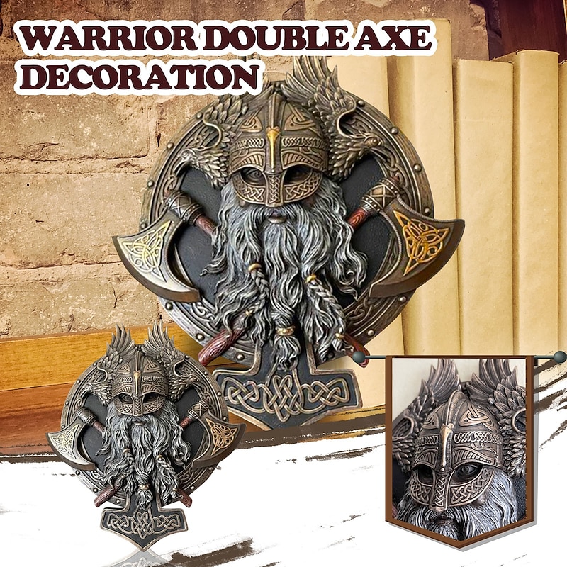 Viking Berserker Double Axe Wall Decoration Plaque House Decoration Garden Decoration Resin Home Decoration Crafts