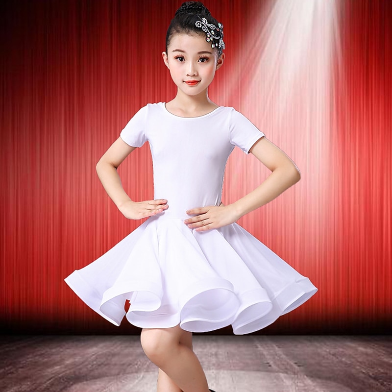 Latin Dance Dress Solid Girls' Training Performance Short Sleeve Spandex4
