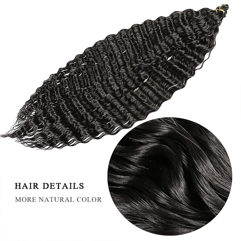 Ocean Wave Crochet Hair Extensions 6Pack 30Inch Deep Wave Curly Braids Hair #1B Natural Black Crochet Synthetic Hair Extensions 30inch 6packs3