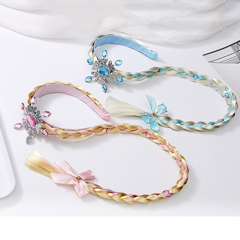 Colored Hair Extensions for Girls  50cm Children's Crown Frozen Wig Braid Princess Hairband Queen Aisha Headdress Girls Aisha Headband Hair Accessories