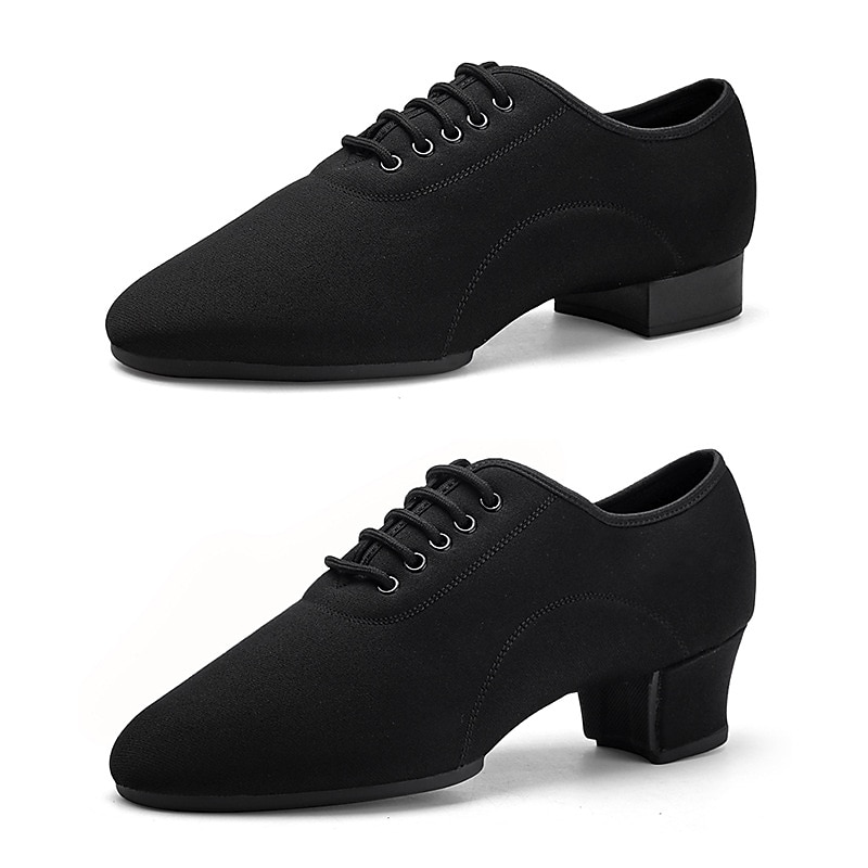 Men's Latin Shoes Practice Trainning Dance Shoes Line Dance Character Shoes Performance Stage Practice Flat Low Heel Lace-up Black3