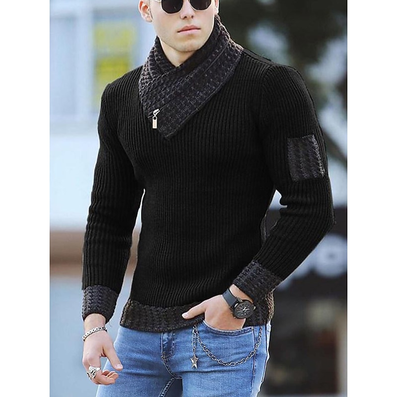 Men's Sweater Pullover Sweater Jumper Turtleneck Sweater Knit Knitted Solid Color Turtleneck Chunky Daily Clothing Apparel Fall Winter Black Red S M L3