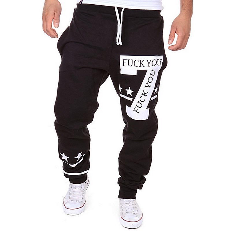 Men's Active Sweatpants Joggers Trousers Print Letter Full Length Weekend Basic Loose Fit Black White Micro-elastic