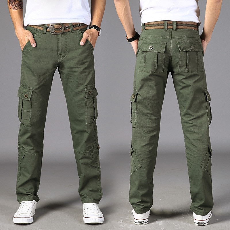 Men's Cargo Pants Combat Trousers 8 Pocket Plain Breathable Lightweight Full Length Casual Daily Trousers ArmyGreen Black Micro-elastic