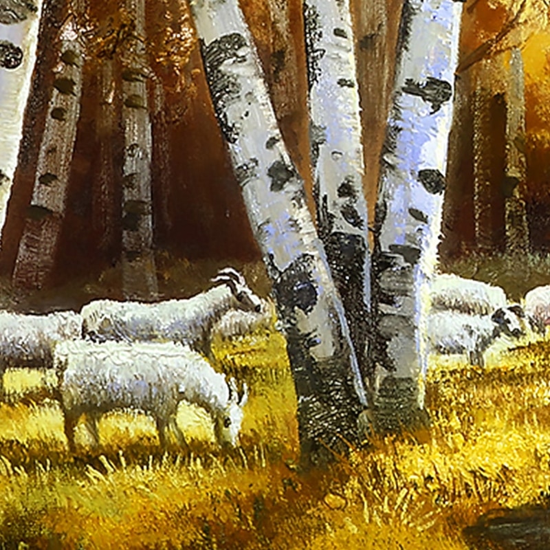 Handmade Oil Painting Canvas Wall Art Decoration Abstract Landscape  Painting Autumn Birch Forest for Home Decor Rolled Frameless Unstretched Painting4