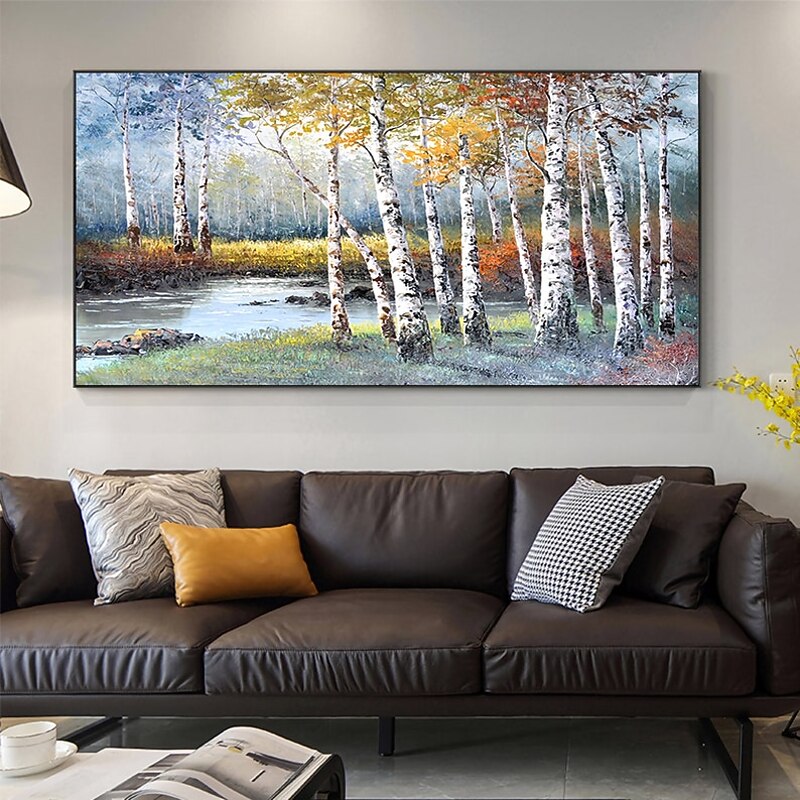 Handmade Oil Painting Canvas Wall Art Decoration Abstract Landscape  Painting Autumn Birch for Home Decor Rolled Frameless Unstretched Painting3