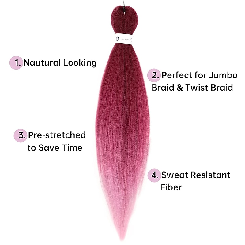 Pre-Stretched Colorful Ombre Braids Hair Extensions 26 inch 6 packs Synthetic Crochet Braids Hot Water Setting and Easy to Braid 26inch 6packs2