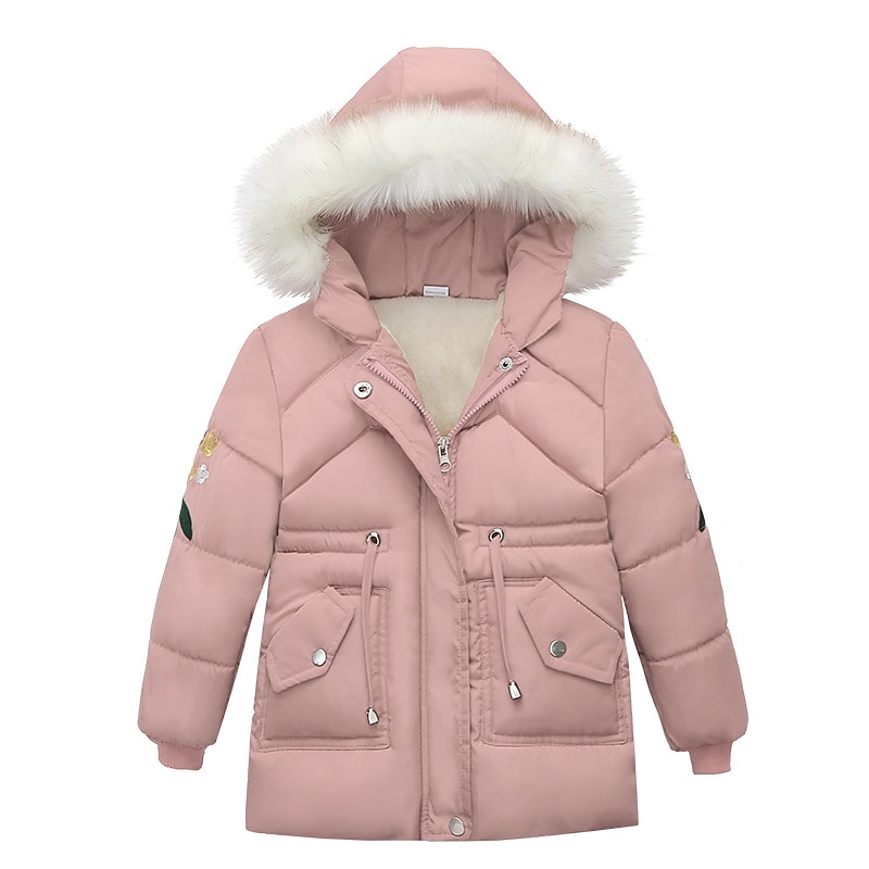 Girls' 3D Plain Coat Down Coat Long Sleeve Fall Winter Active Adorable Toddler 3-6 Years Vacation Street Regular Fit