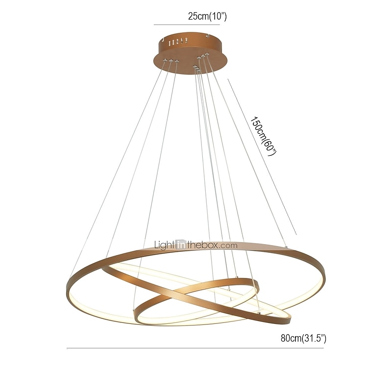 3-Light LED Pendant Light 80/60/40cm Circle Matte Brushed Design Gold Aluminum Painted Finishes Modern Dining Living Room Lights ONLY DIMMABLE WITH REMOTE CONTROL2