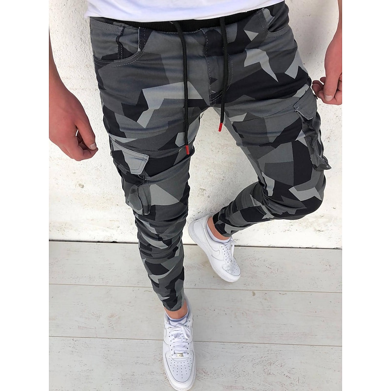Men's Cargo Pants Cargo Trousers Joggers Trousers Camo Pants Drawstring Elastic Waist Classic Camouflage Comfort Soft Full Length Daily Sports Stylish Casual Camouflage Dark Gray Micro-elastic4