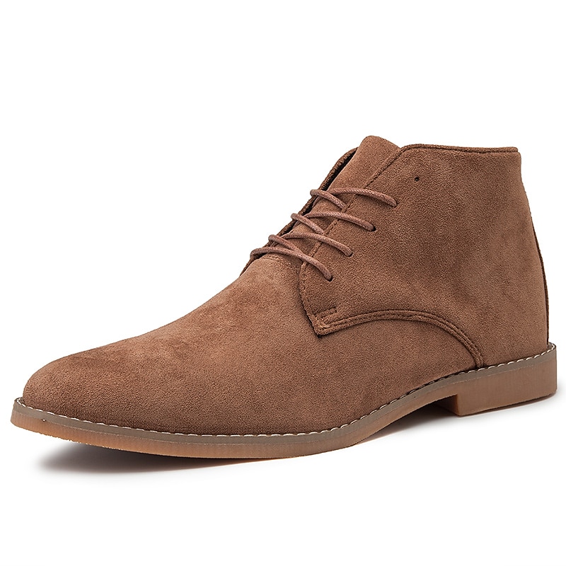 Men's Beige Faux Suede Lace-Up Desert Boots – Classic Chukka Style with Comfortable Rubber Sole for Casual Wear