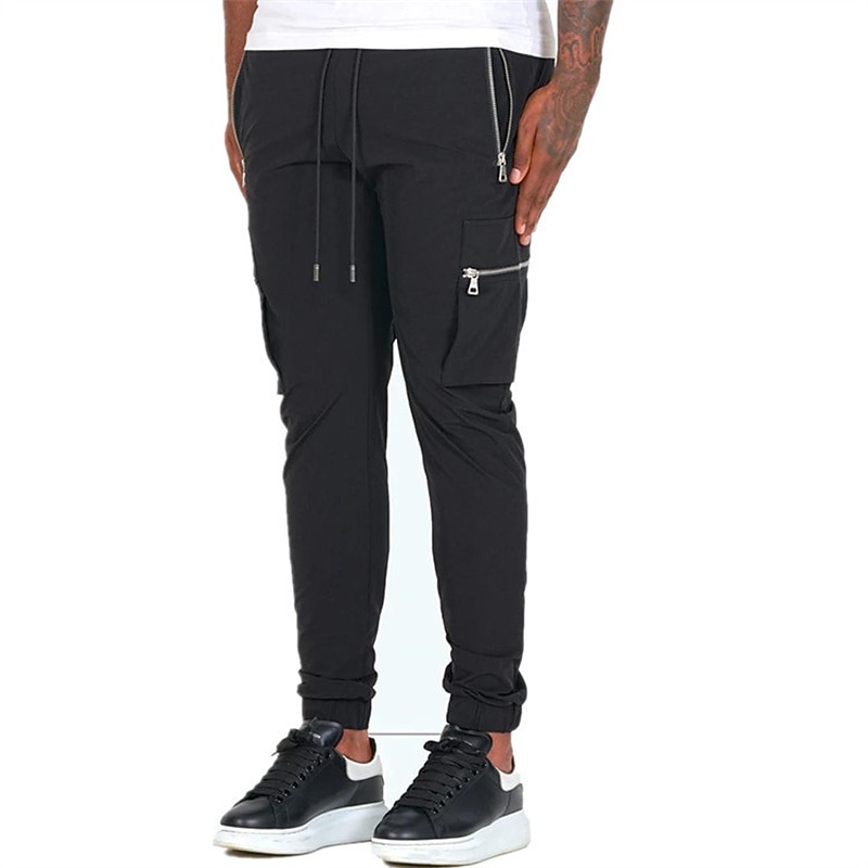 Men's Cargo Pants Trousers Elastic Waist Classic Zipper Pocket Plain Comfort Soft Full Length Daily Sports Stylish ArmyGreen Black Micro-elastic2