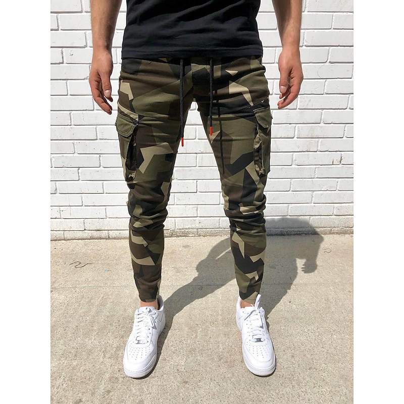 Men's Cargo Pants Cargo Trousers Joggers Trousers Camo Pants Drawstring Elastic Waist Classic Camouflage Comfort Soft Full Length Daily Sports Stylish Casual Camouflage Dark Gray Micro-elastic