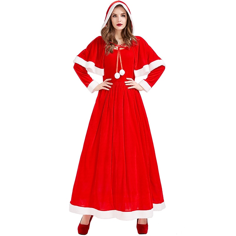 Santa Claus Mrs.Claus Fancy Christmas Dress Santa Suits Women's Christmas Cosplay Costume Adults' Christmas Masquerade Christmas Eve Christmas Party Dress Cape