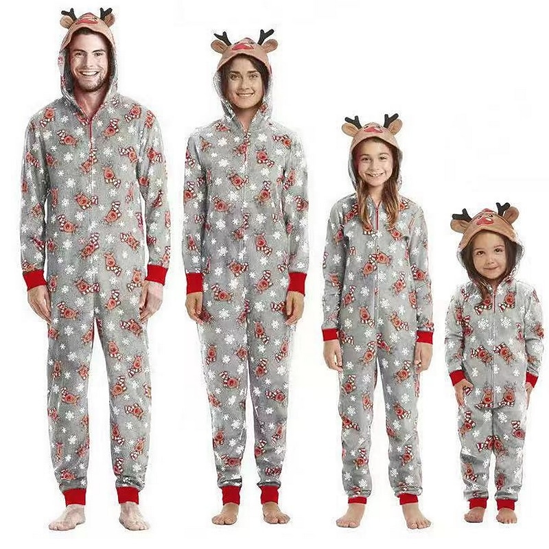 Family Christmas Family Pajamas Pajamas Deer Sports Print Red Royal Blue Green Long Sleeve Mommy And Me Outfits Active Matching Outfits4