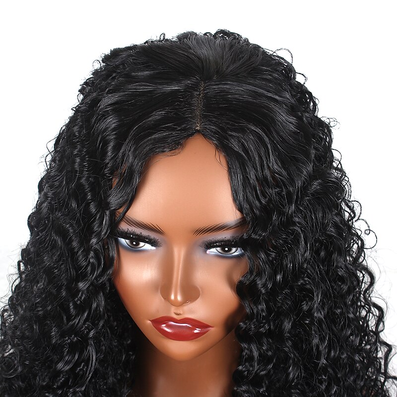 Water Wave Middle Part Wig Long Black Wigs Synthetic Hair Wigs Natural Color for Black Women4