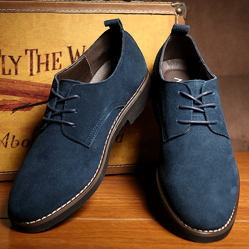 Men's Navy Blue Faux Suede Oxford Shoes - Classic Lace-Up Formal Shoes with Comfortable Sole for Business and Casual Occasions