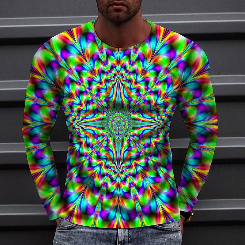 Men's Optical Illusion T Shirt Long Sleeve T shirt 3D Print Crew Neck Shirt Sports Fashion Sportswear Outdoor Vacation Street Red Blue Green Fall Clothing Apparel S M L XL XXL XXXL 4XL3
