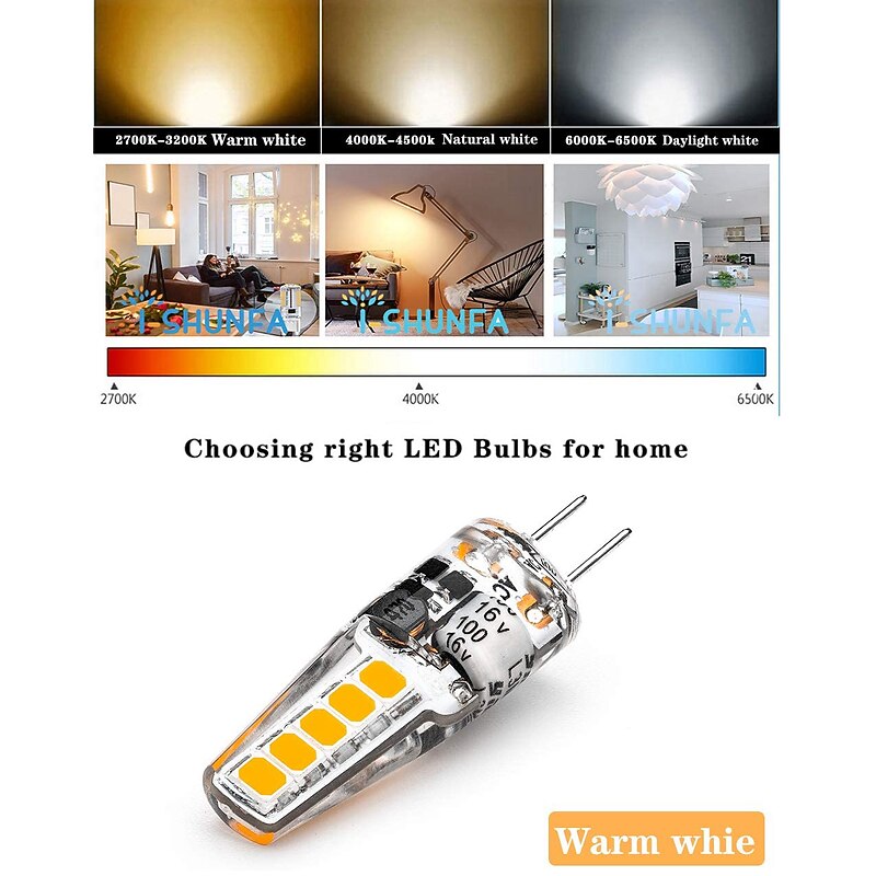 10PCS G4 LED Bulb Non-Dimmable AC220V G4 Bi-Pin Light Bulb 1.5W (20W Halogen Bulb Replacement) Warm White and White Two Color Temperature2