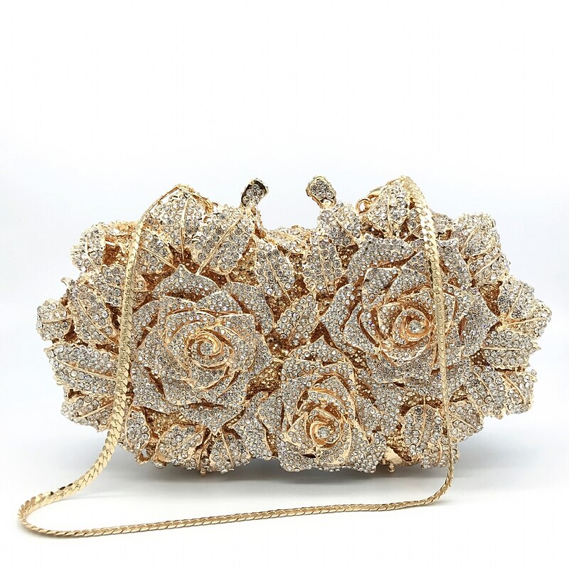 Women's Evening Bag Clutch Clutch Bags Alloy Party Party / Evening Bridal Shower Crystals Chain Rhinestone Flower Silver Gold