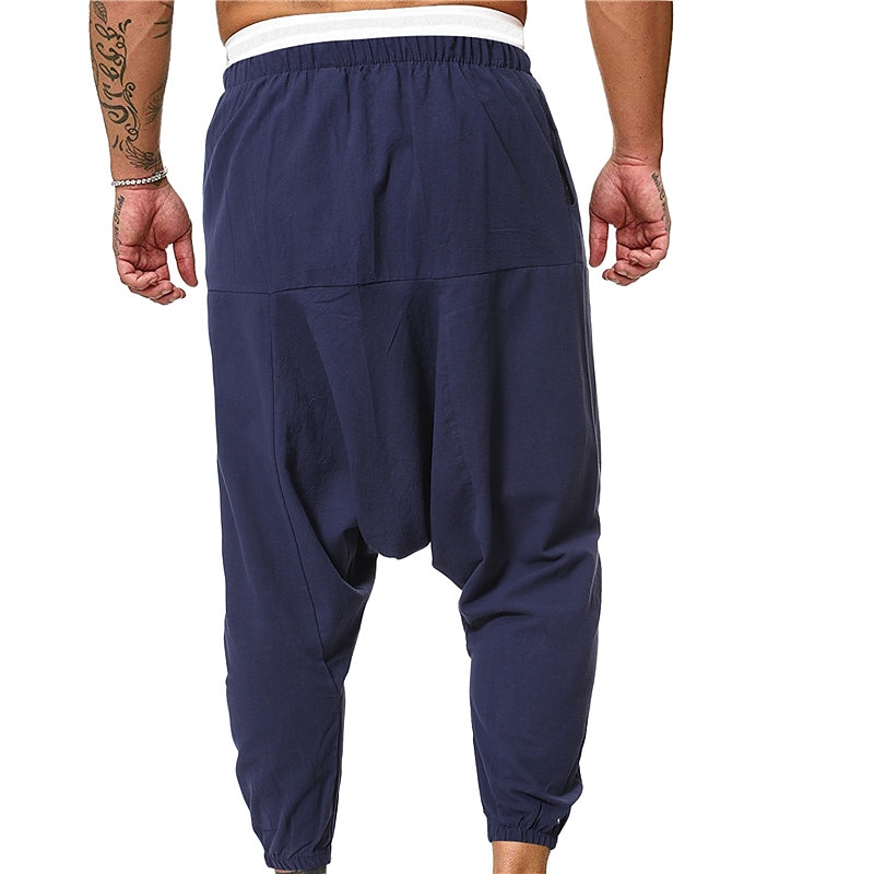 Men's Harem Trousers Summer Pants Baggy Pants Beach Pants Baggy Drop Crotch Plain Breathable Lightweight Full Length Casual Daily Casual Hip-Hop Black Navy Blue Micro-elastic4