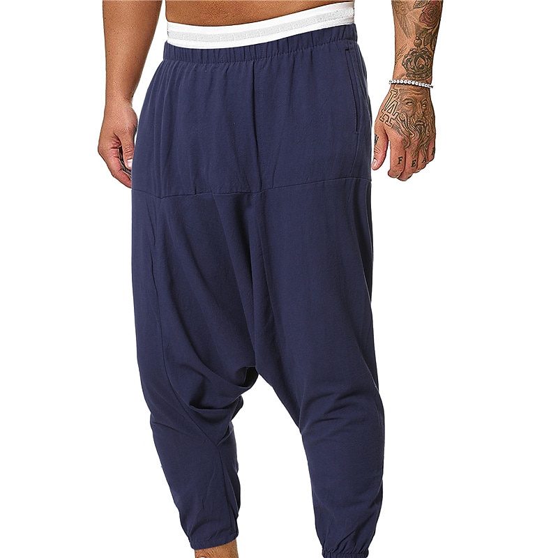 Men's Harem Trousers Summer Pants Baggy Pants Beach Pants Baggy Drop Crotch Plain Breathable Lightweight Full Length Casual Daily Casual Hip-Hop Black Navy Blue Micro-elastic2