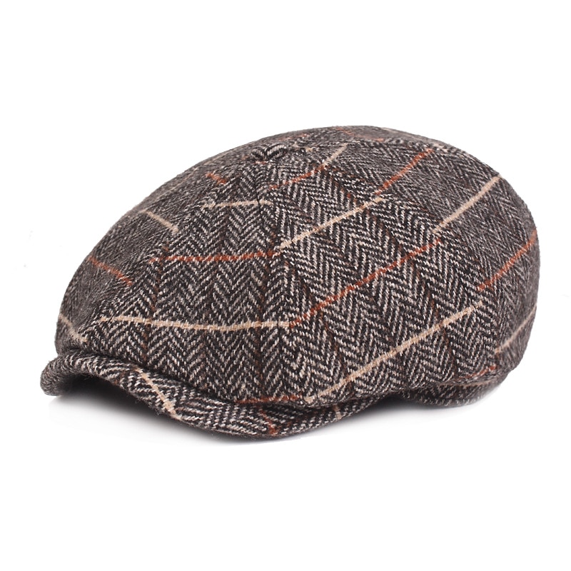 Men's Beret Hat Newsboy Hat Tweed Cap Beige Coffee Polyester Streetwear Stylish 1920s Fashion Outdoor Daily Going out Lattice Sunscreen3