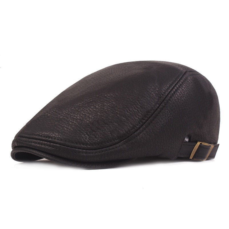 Men's Flat Cap Black Brown PU Pure Color 1920s Fashion Vintage Casual Outdoor Street Daily Pure Color Windproof Comfort Breathable Fashion
