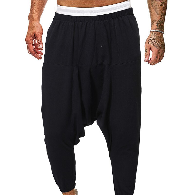 Men's Harem Trousers Summer Pants Baggy Pants Beach Pants Baggy Drop Crotch Plain Breathable Lightweight Full Length Casual Daily Casual Hip-Hop Black Navy Blue Micro-elastic