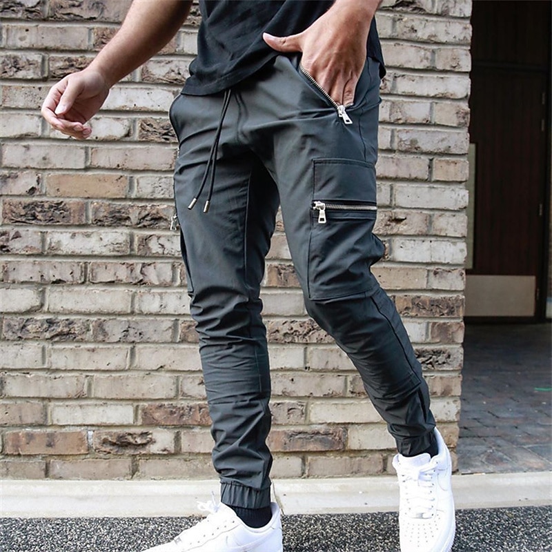 Men's Cargo Pants Trousers Elastic Waist Classic Zipper Pocket Plain Comfort Soft Full Length Daily Sports Stylish ArmyGreen Black Micro-elastic
