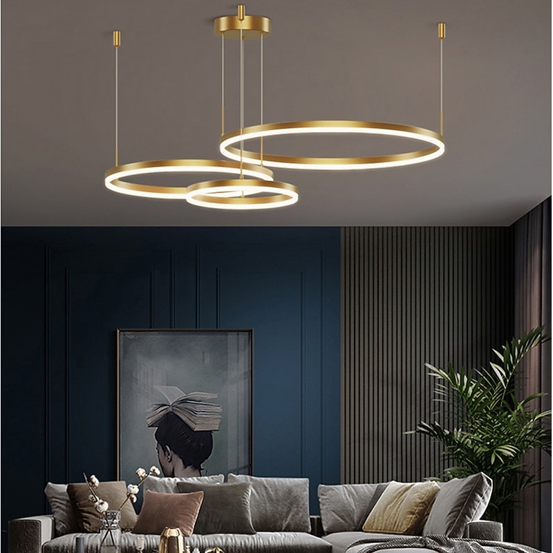 60 cm Circle Design Line Design Geometric Shapes Pendant Light Metal Layered Artistic Modern Simple Style Painted Finishes Artistic LED 110-240 V3