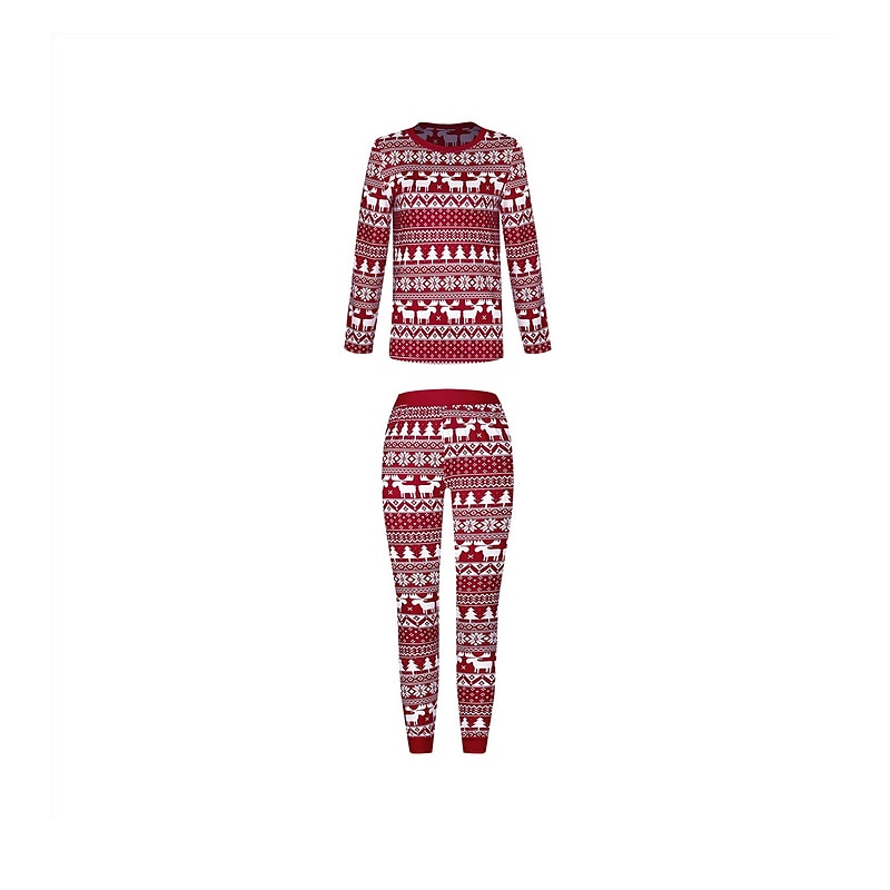 Family Christmas Family Pajamas Pajamas Christmas Pattern Deer Indoor Print Red Long Sleeve Active Matching Outfits2