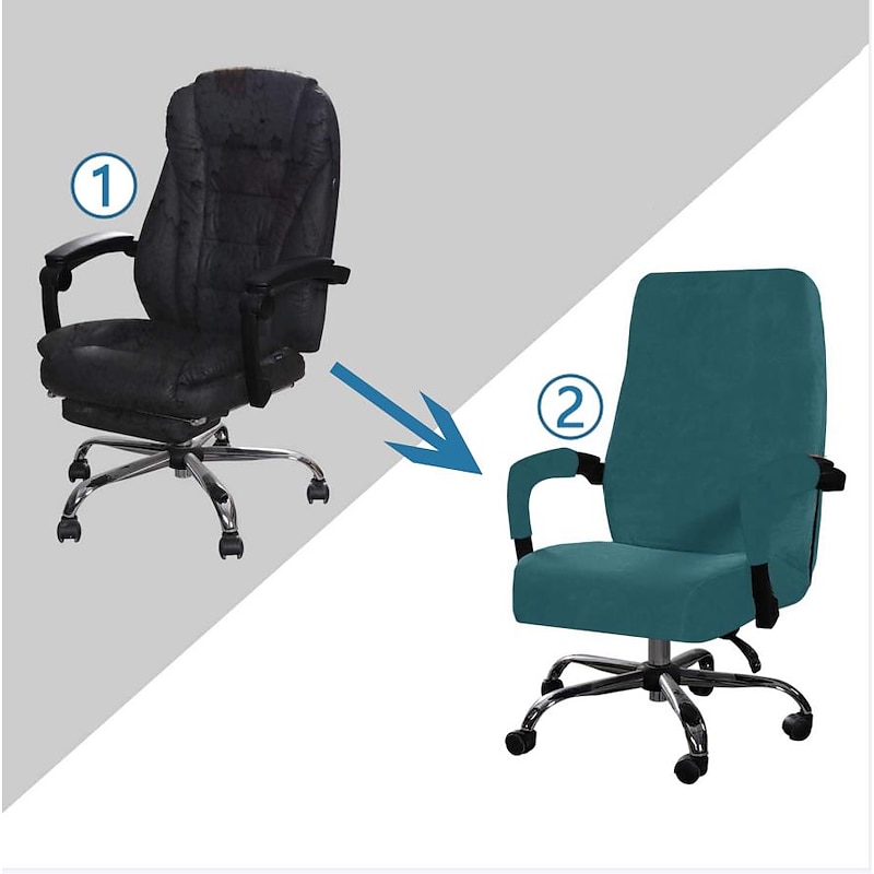 Velvet Computer Office Chair Cover Gaming Chair Stretch Chair Slipcover Black Plain Solid Color Durable Washable Furniture Protector4