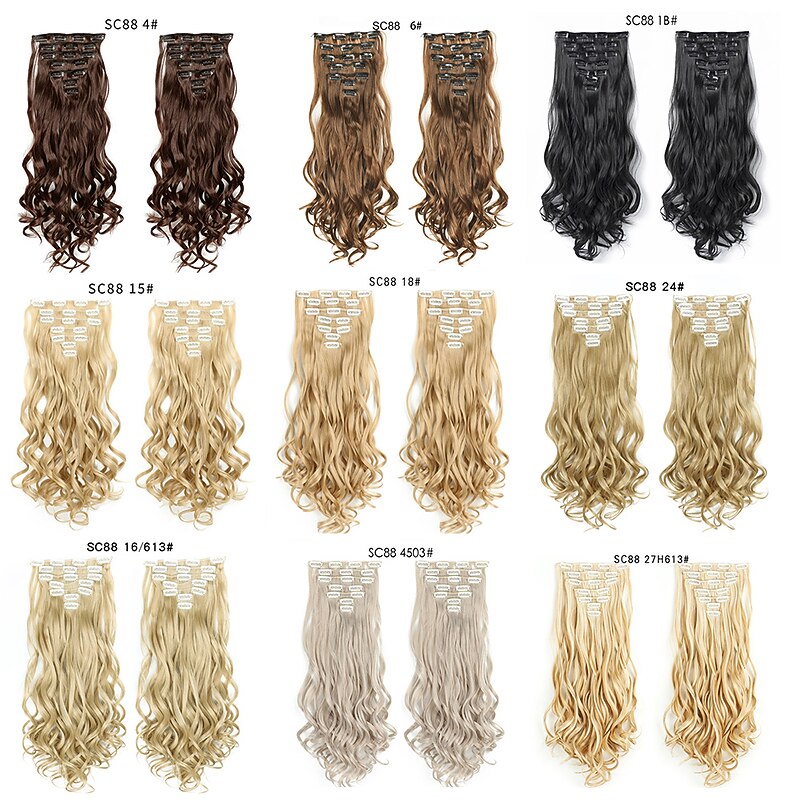 7Pcs/Set 22 Hairpiece Wavy Curly 16 Clips In False Styling Hair Synthetic Clip In Hair Extensions Heat Resistant For Women Girls4