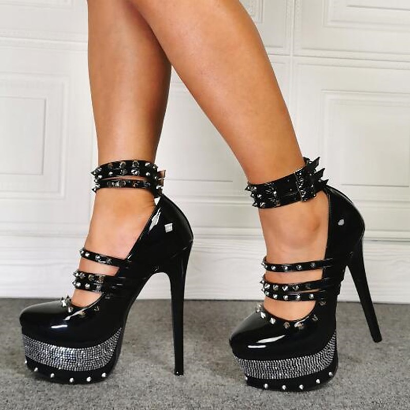 Women's Gothic High Heel Platform Shoes - Perfect for Clubbing and Party Wear with Spiked Studs and Ankle Straps, Sexy and Edgy Style2