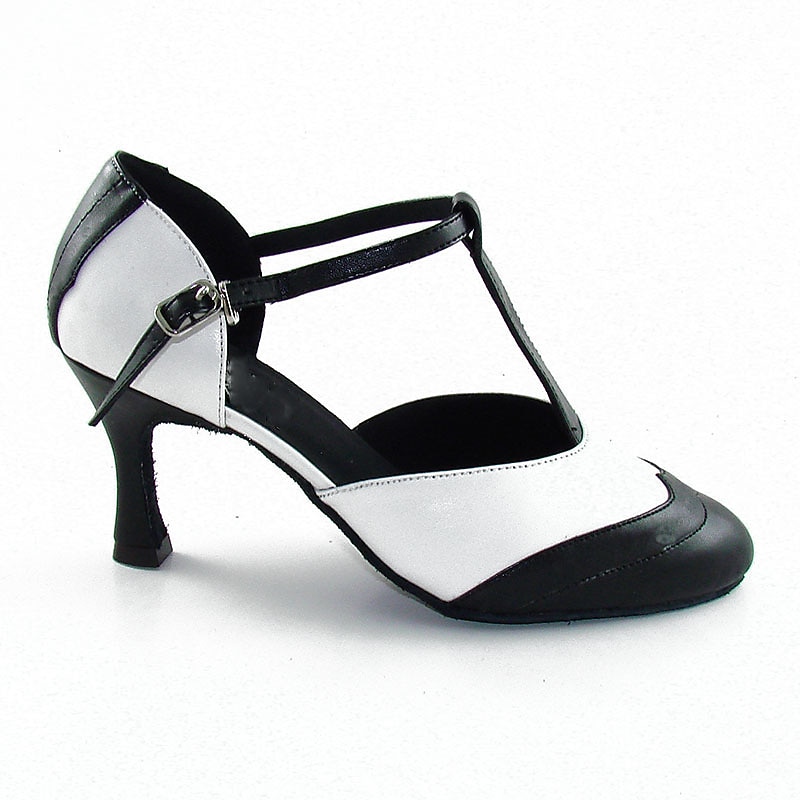 Women's Black and White T-Strap Latin Dance Shoes – Two-Tone Ballroom Heels for Salsa & Performance3
