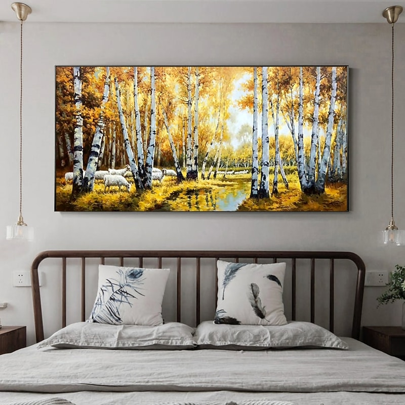 Handmade Oil Painting Canvas Wall Art Decoration Abstract Landscape  Painting Autumn Birch Forest for Home Decor Rolled Frameless Unstretched Painting3