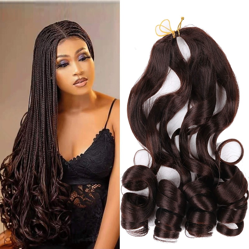 Loose Wavy Braiding Hair 6 Pack French Curles Crochet braid hair 75g/pack Synthetic Hair Extensions Pre Stretched Bouncy Braiding Hair For Black Women 22inch 6packs