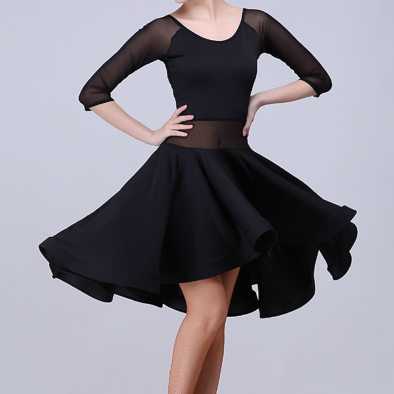 Latin Dance Dress Leopard Print Solid Splicing Women's Training Performance Half Sleeve High Spandex3