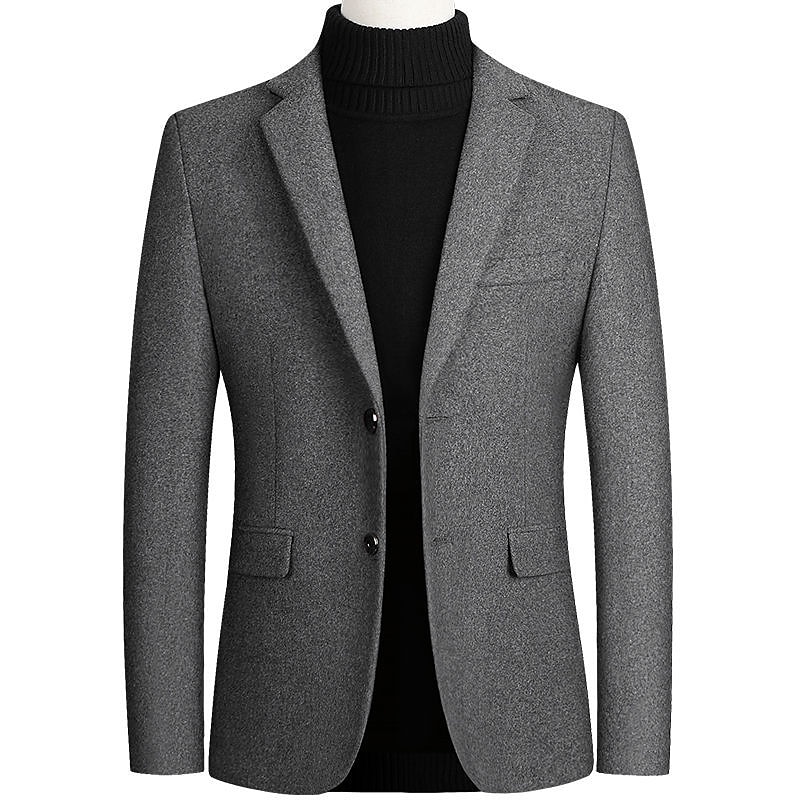 Men's Wool Coat Blazer Wedding Office Office / Career Fashion Classic Style Autumn / Fall Wool Solid Color Thermal Warm Warm Single Breasted Blazer Black Wine Navy Blue Gray