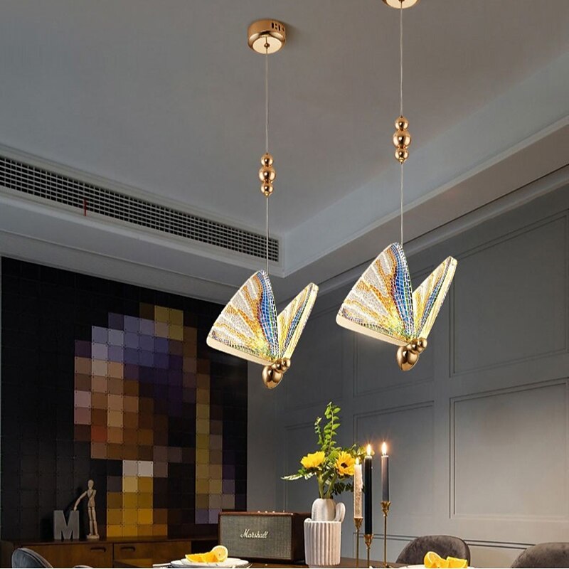 1/2-Light LED Pendant Light Luxury Creative LED Color Butterfly Pendant Lamps Modern Bedroom Bedside Cafe Bar Retest Stair Lights 110-120V 220-240V4