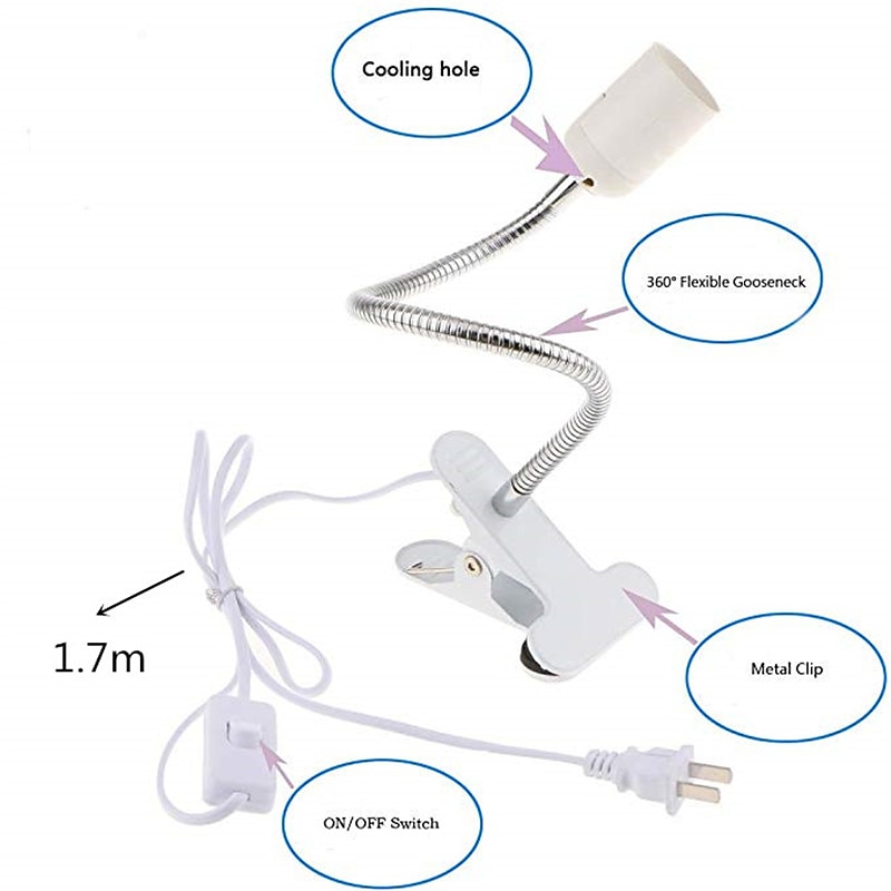 Desk Light 1pcs Plug in Clip on Light Screw Bulb Clip on Desk Lamp for Desk Bed Headboard with on off switch Clamp lamp for reading2