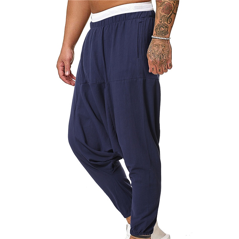 Men's Harem Trousers Summer Pants Baggy Pants Beach Pants Baggy Drop Crotch Plain Breathable Lightweight Full Length Casual Daily Casual Hip-Hop Black Navy Blue Micro-elastic3
