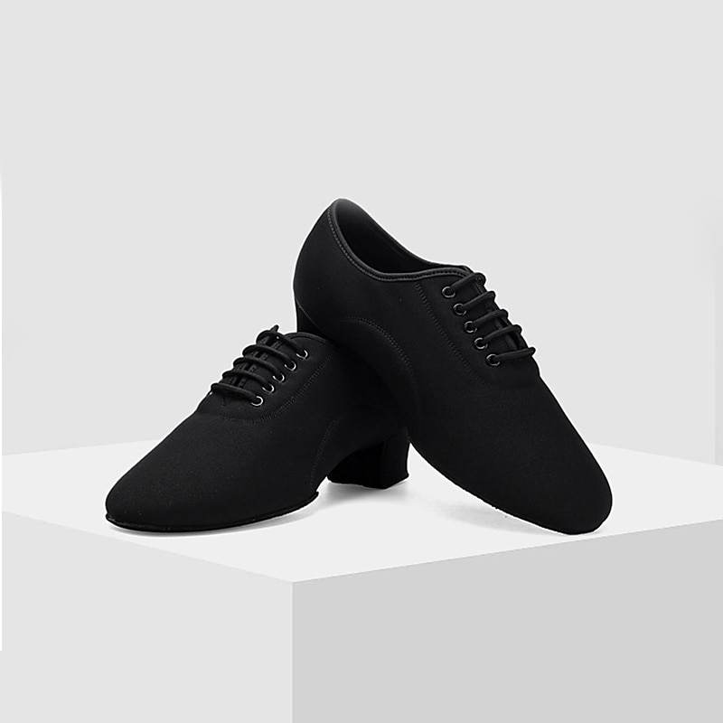 Men's Latin Shoes Practice Trainning Dance Shoes Line Dance Character Shoes Performance Stage Practice Flat Low Heel Lace-up Black2