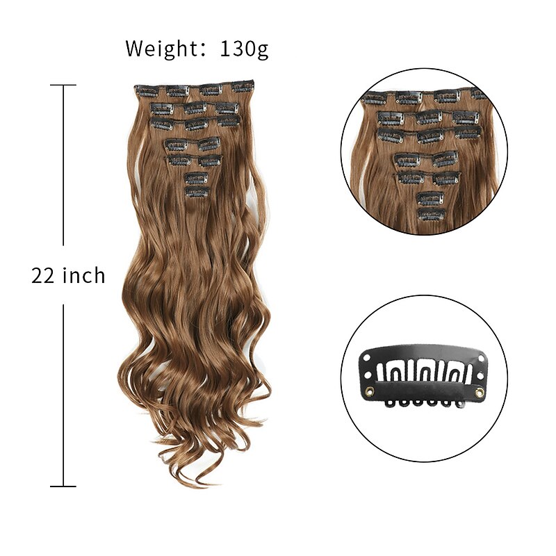 7Pcs/Set 22 Hairpiece Wavy Curly 16 Clips In False Styling Hair Synthetic Clip In Hair Extensions Heat Resistant For Women Girls3