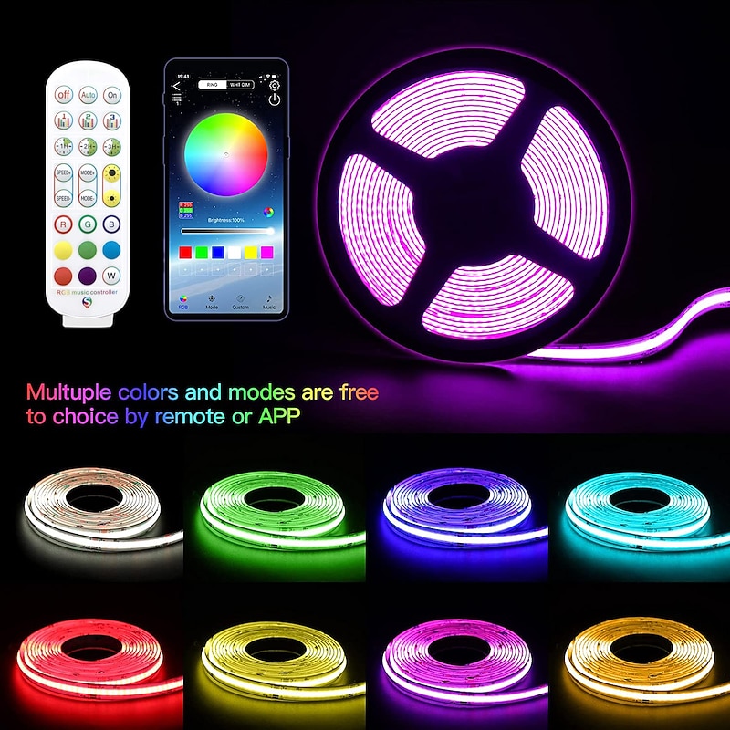 32.8ft 10m COB Bluetooth LED Smart Strip Lights Christmas Decor Music Sync RGB APP Color Changing for Bedroom Home TV Back Light DIY Décor2