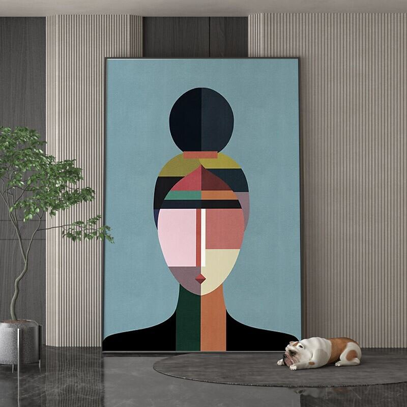 Oil Painting Handmade Hand Painted Wall Art Contemporary Abstract Figures Geometric Color Blocks Home Decoration Decor Stretched Frame Ready to Hang4