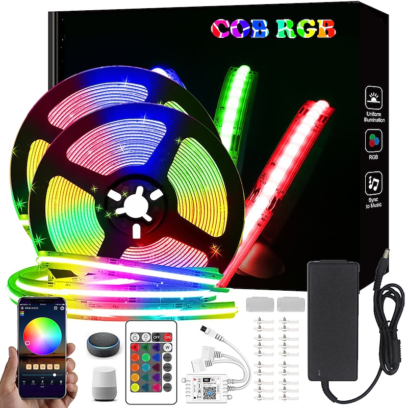 32.8ft 10m COB WiFi LED Smart Strip Lights Christmas Decor Music Sync RGB Color Changing with Work with Alexa Google for Bedroom Home TV Back Light DIY Décor