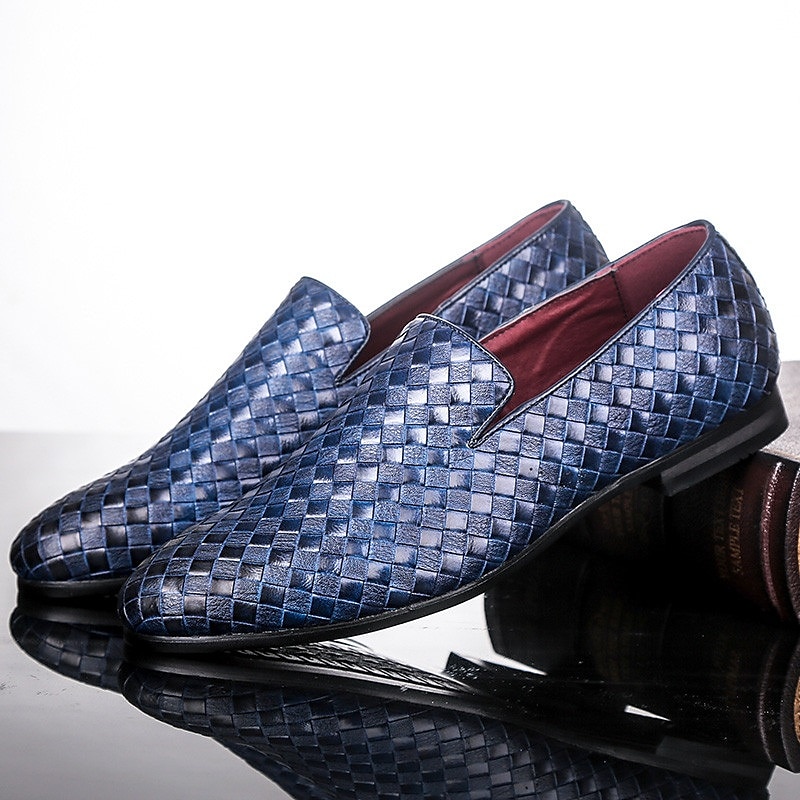 Men's Blue Woven Faux Leather Loafers - Stylish Slip-On Shoes for Formal and Casual Occasions3
