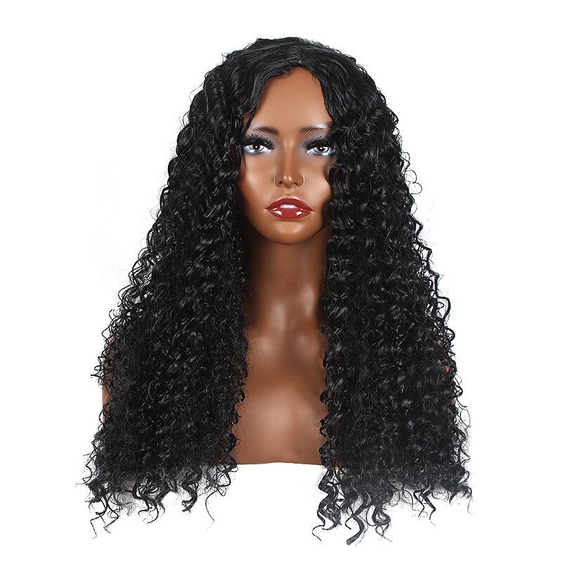 Water Wave Middle Part Wig Long Black Wigs Synthetic Hair Wigs Natural Color for Black Women3